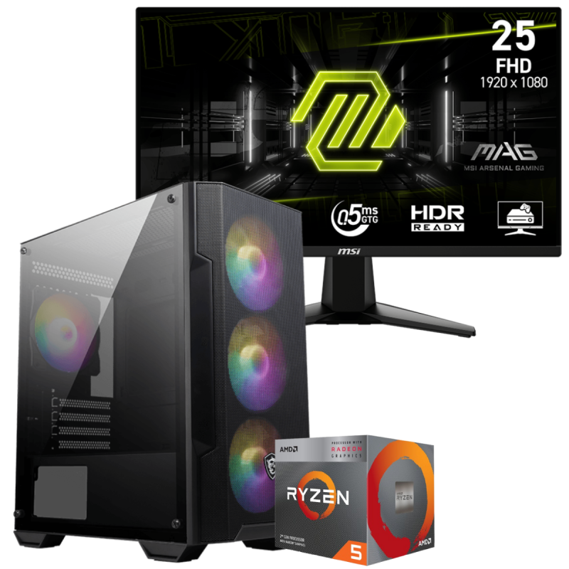 Setup Gamer Special Pc de Bureau Gaming / Ryzen 5 3400G / Vega 11 / 16 Go Avec Écran Gaming MSI MAG 255F E20 24.5" Full HD IPS / 200 Hz