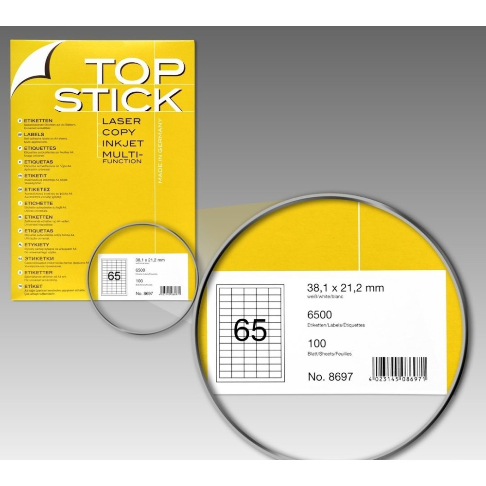 6500x Etiquettes HERMA TOP STICK A4/65 / 38.1 x 21.2 mm
