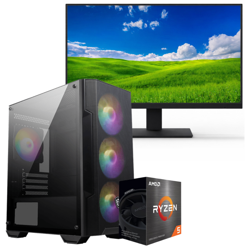 Setup Gamer Special Pc de Bureau Gaming / Ryzen 5 5500GT / Vega 7 / 16 Go Avec Écran Gaming AERO AE24EFA 24'' Full HD VA / 100 Hz