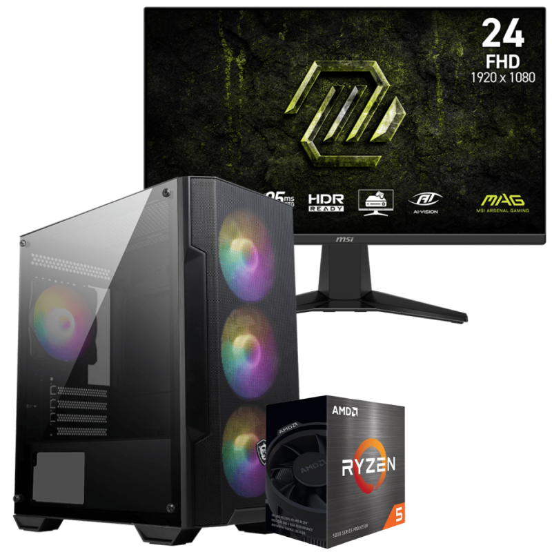 Setup Gamer Special Pc de Bureau Gaming / Ryzen 5 5500GT / Vega 7 / 16 Go Avec Écran Gaming MSI MAG 245F X24 24" Full HD IPS / 240 Hz