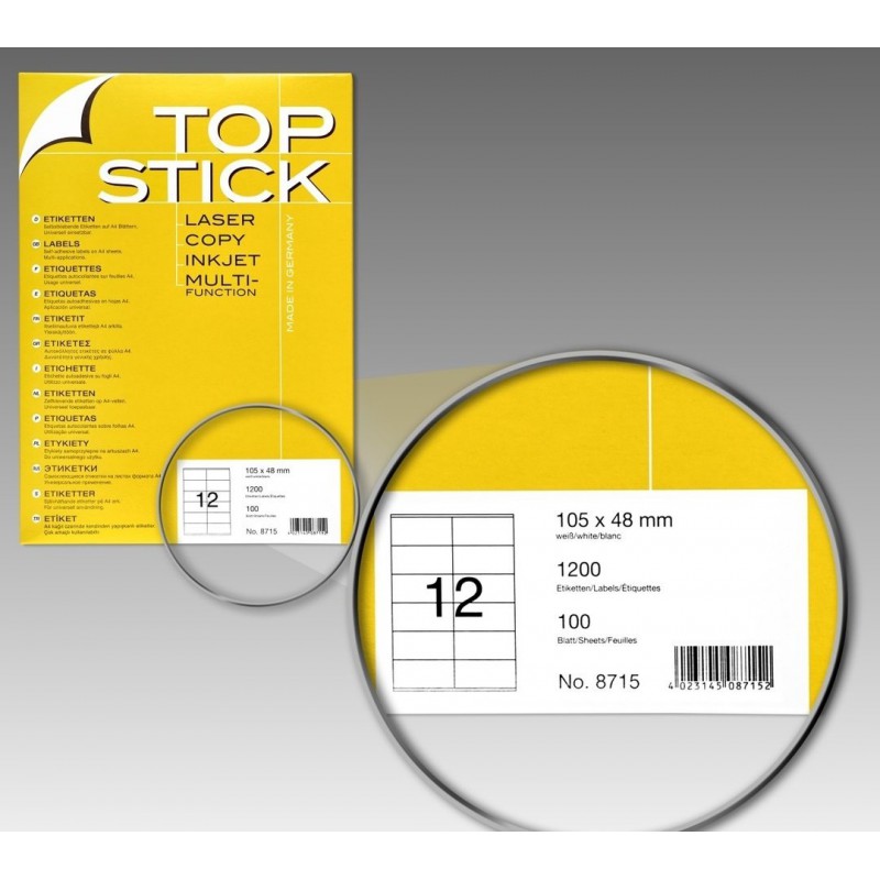 1200x Etiquettes HERMA TOP STICK A4/12 / 105 x 48 mm