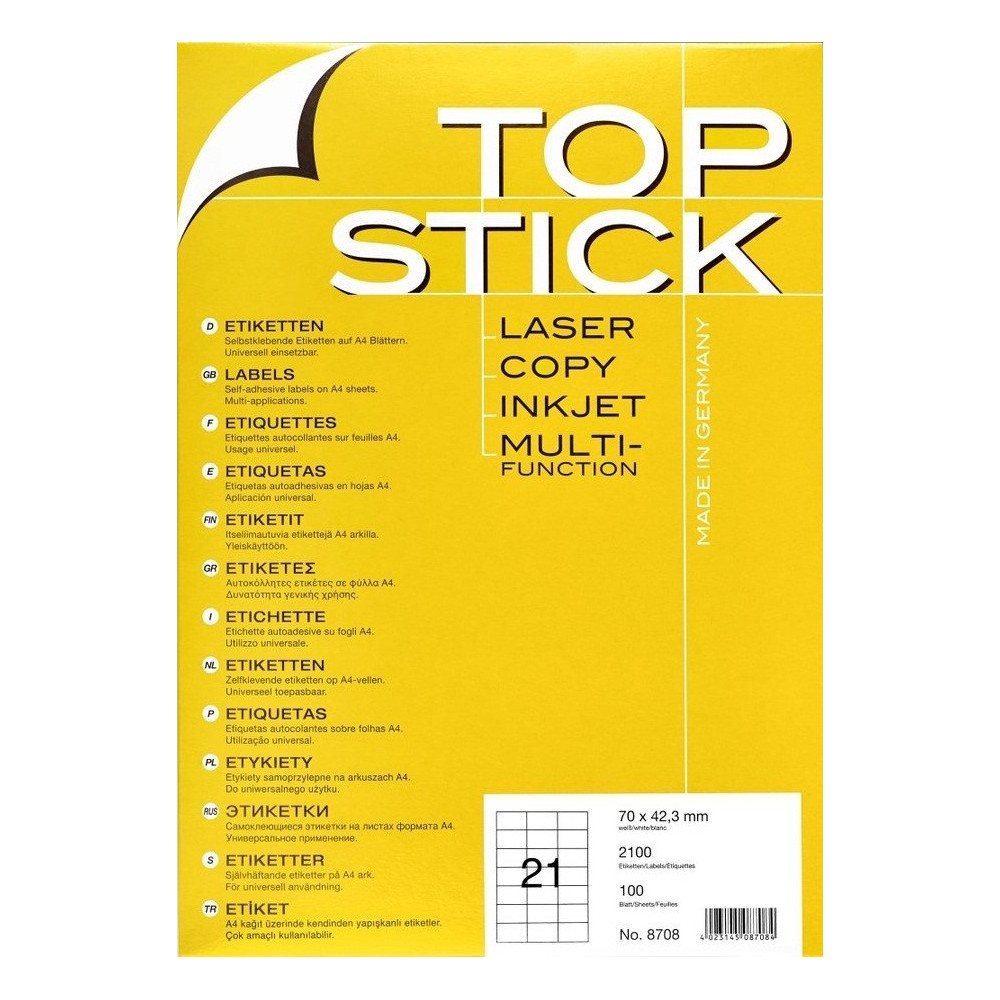 2100x Etiquettes HERMA TOP STICK A4/21 / 70 x 42.3 mm