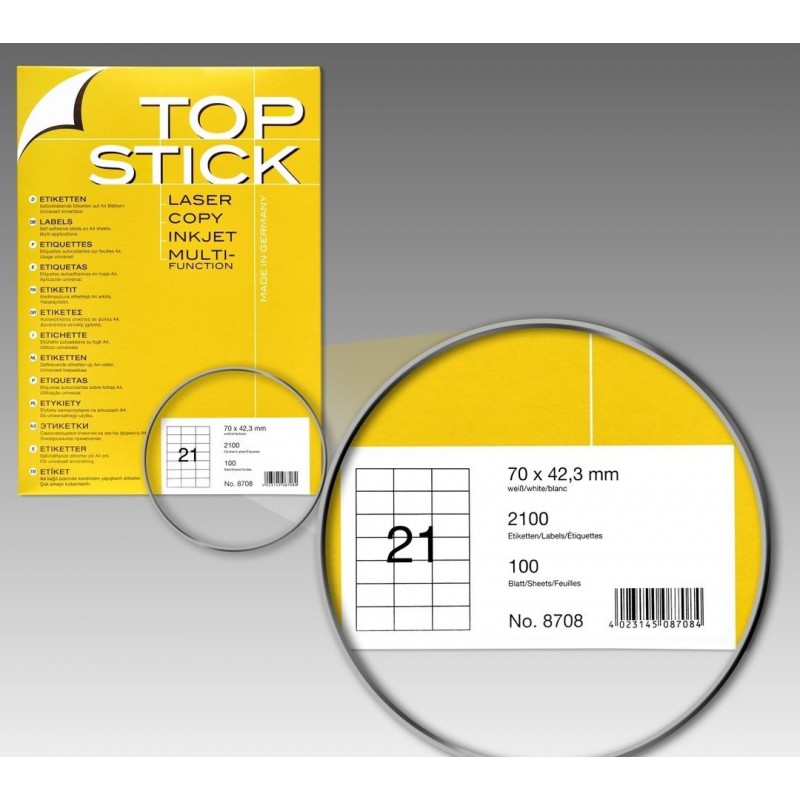 2100x Etiquettes HERMA TOP STICK A4/21 / 70 x 42.3 mm