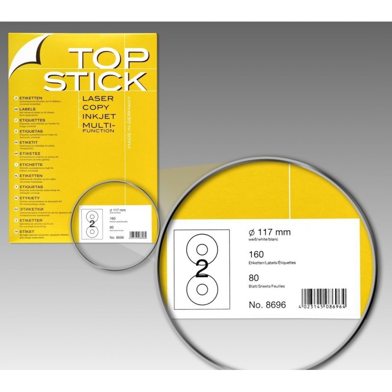 160x Etiquettes HERMA TOP STICK pour CD A4/2 / 117 mm