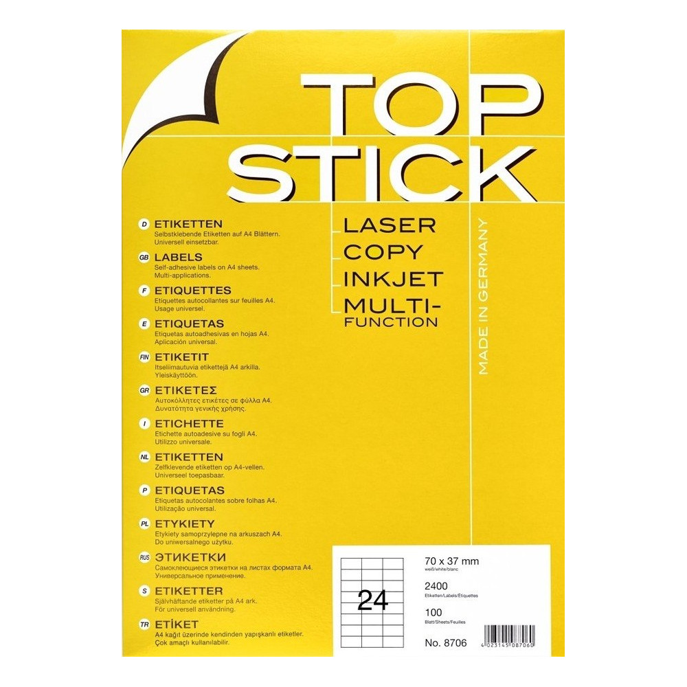 2400x Etiquettes HERMA TOP STICK A4/24 / 70 x 37 mm