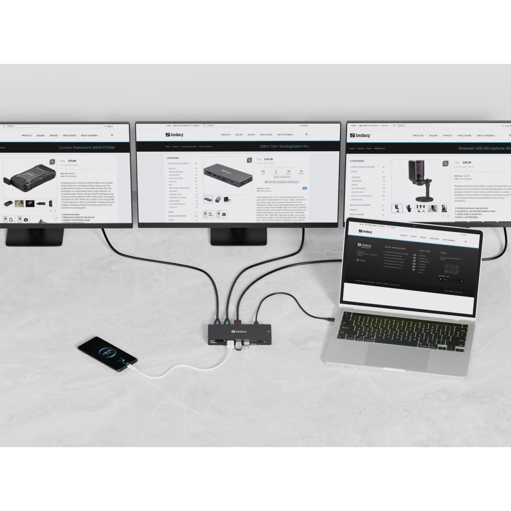 Station d'accueil Pro SANDBERG USB-C (13 en 1)