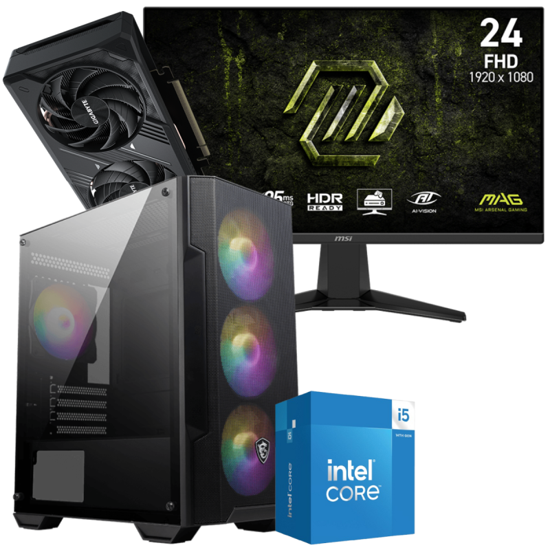 Setup Gamer Special Pc de Bureau Gaming / i5-14400F / RTX 5050 8G / 16 Go Avec Écran Gaming MSI MAG 245F X24 24" Full HD IPS / 240 Hz