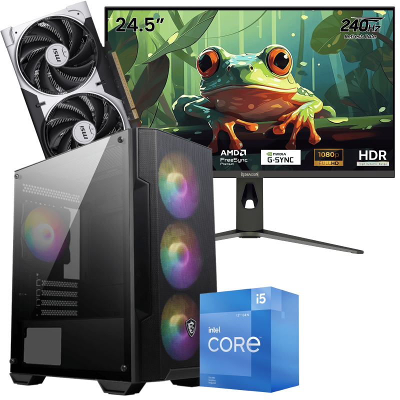 Setup Gamer Special Pc de Bureau Gaming / i5-12400F / RTX 5050 8G / 16 Go Avec Écran Gaming Redragon HANMON 24.5" Full HD IPS / 240 Hz
