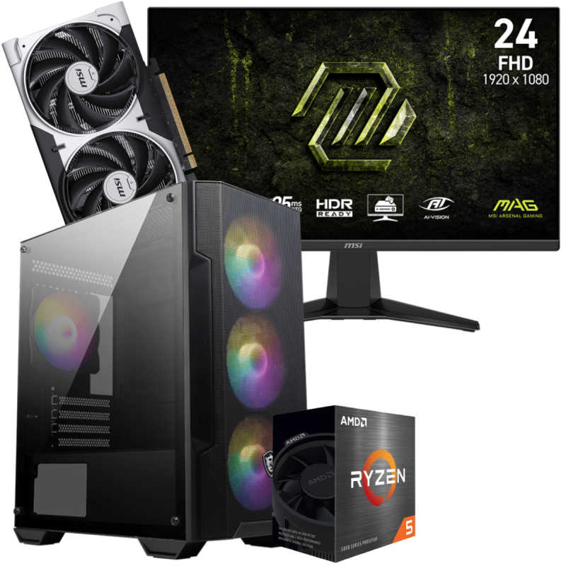 Setup Gamer Special Pc de Bureau Gaming / Ryzen 5 5600 / RTX 5050 8G / 16 Go Avec Écran Gaming MSI MAG 245F X24 24" Full HD IPS / 240 Hz