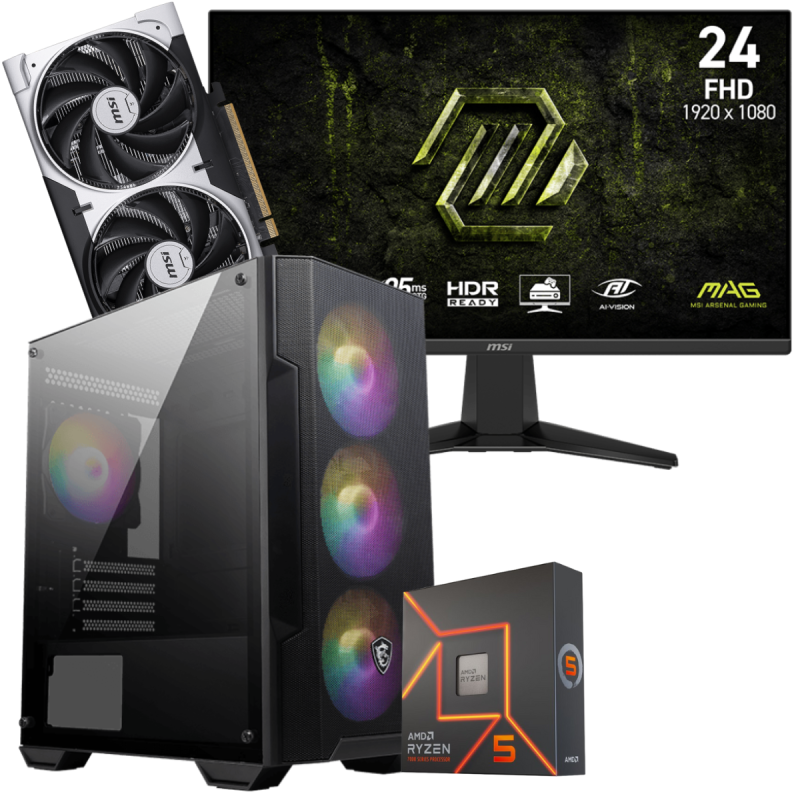 Setup Gamer Special Pc de Bureau Gaming / Ryzen 5 8400F / RTX 5050 8G / 16 Go Avec Écran Gaming MSI MAG 245F X24 24" Full HD IPS / 240 Hz