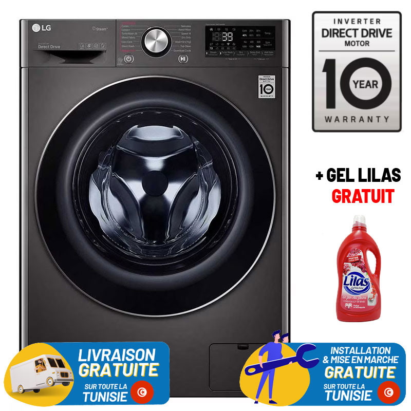 Lavante séchante Frontale LG 9 Kg / Smart DD 6M / Noir + Gel LILAS Gratuit