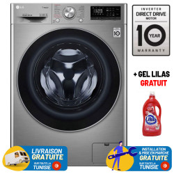 Machine à laver à Vapeur LG 9 Kg / Smart DD 6M / Silver + Gel LILAS Gratuit