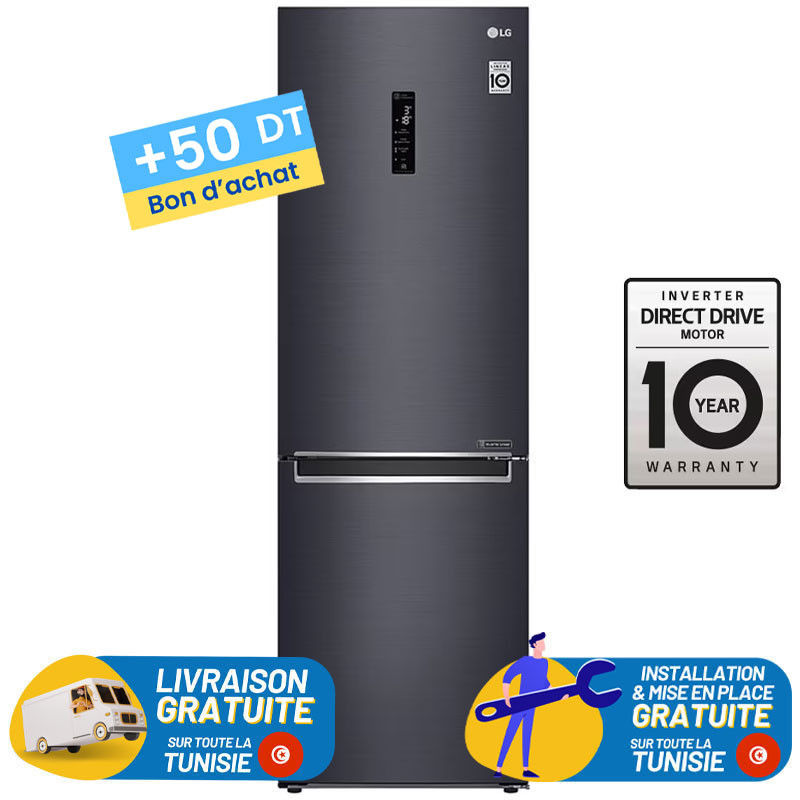 REFRIGERATEUR LG No Frost INVERTER Combiné 341 Litres / MATTE BLACK + 50DT Bon d'achat