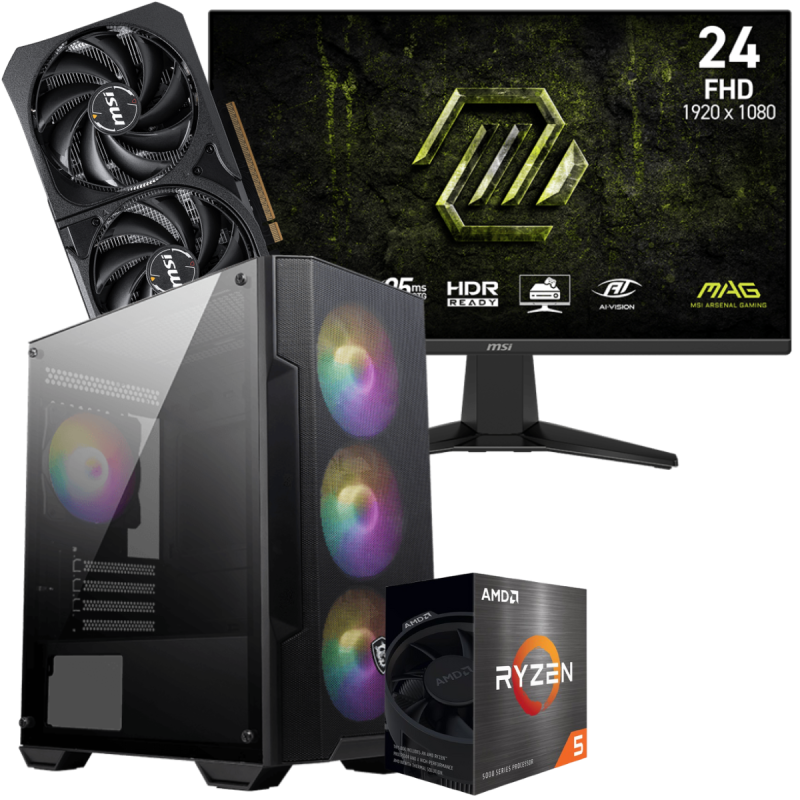Setup Gamer Special Pc de Bureau Gaming / Ryzen 5 5600 / RTX 5060 8G / 32 Go Avec Écran Gaming MSI MAG 245F X24 24" Full HD IPS / 240 Hz
