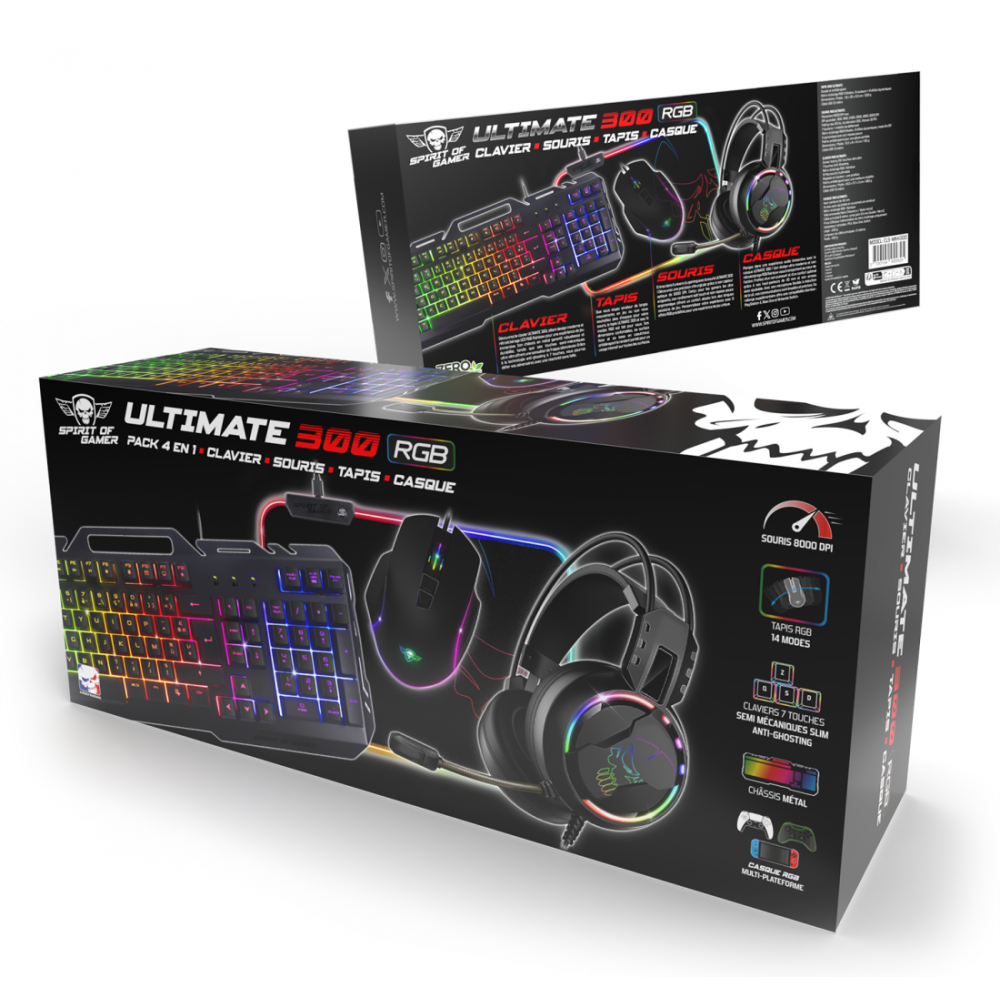 Pack Gaming Spirit Of Gamer ULTIMATE 300 4EN1 clavier / souris / tapis / casque