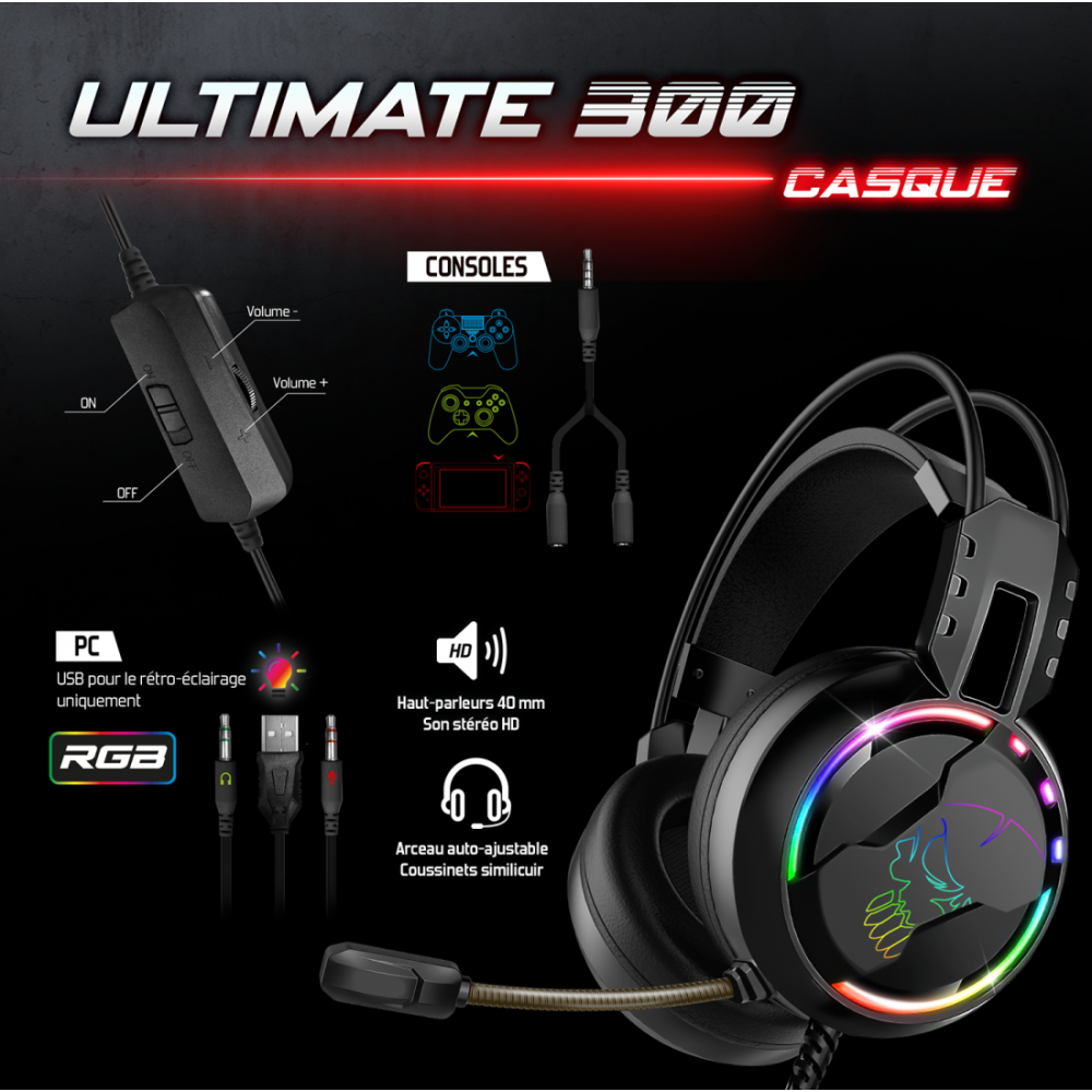 Pack Gaming Spirit Of Gamer ULTIMATE 300 4EN1 clavier / souris / tapis / casque