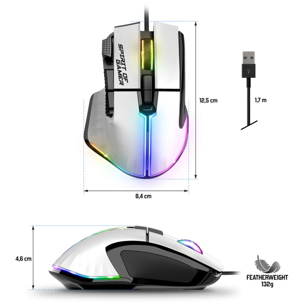 Souris Gaming Spirit Of Gamer PRO-M5 / RGB / Blanc