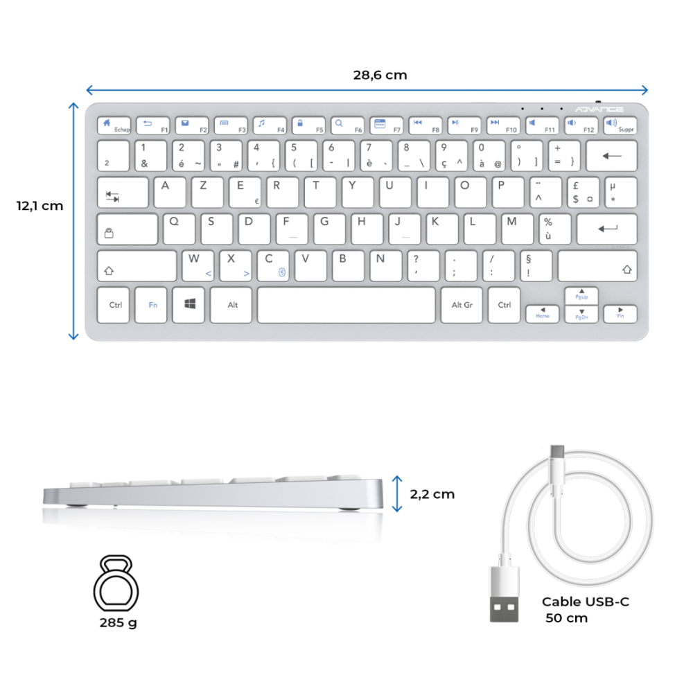 Clavier Sans Fil ADVANCE SMARTKEY PLUS BT230 / Gris