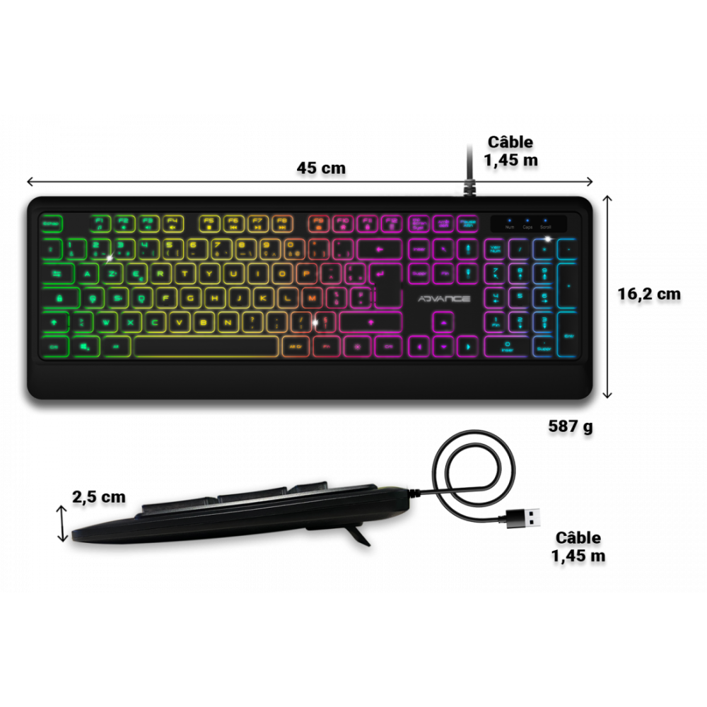 Clavier ADVANCE Gaming RGB Rainbow / Noir