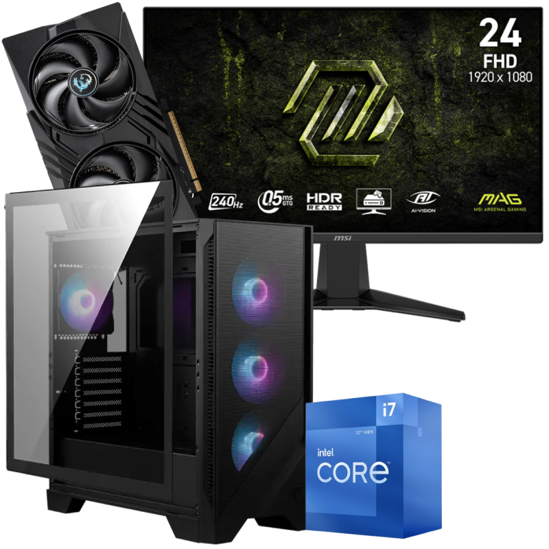 Setup Gamer Special Pc de Bureau Gaming / i7-12700F / RTX 5060 8G / 32 Go Avec Écran Gaming MSI MAG 245F X24 24" Full HD IPS / 240 Hz