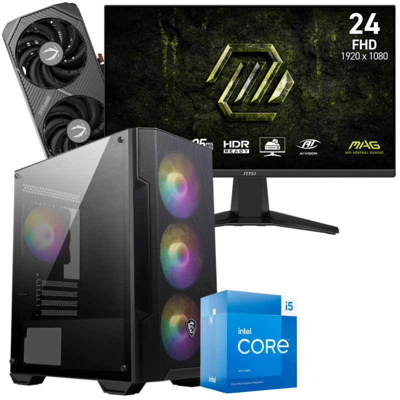 Setup Gamer Special Pc de Bureau Gaming / i5-13400F / RTX 5060 8G / 16 Go Avec Écran Gaming MSI MAG 245F X24 24" Full HD IPS / 240 Hz