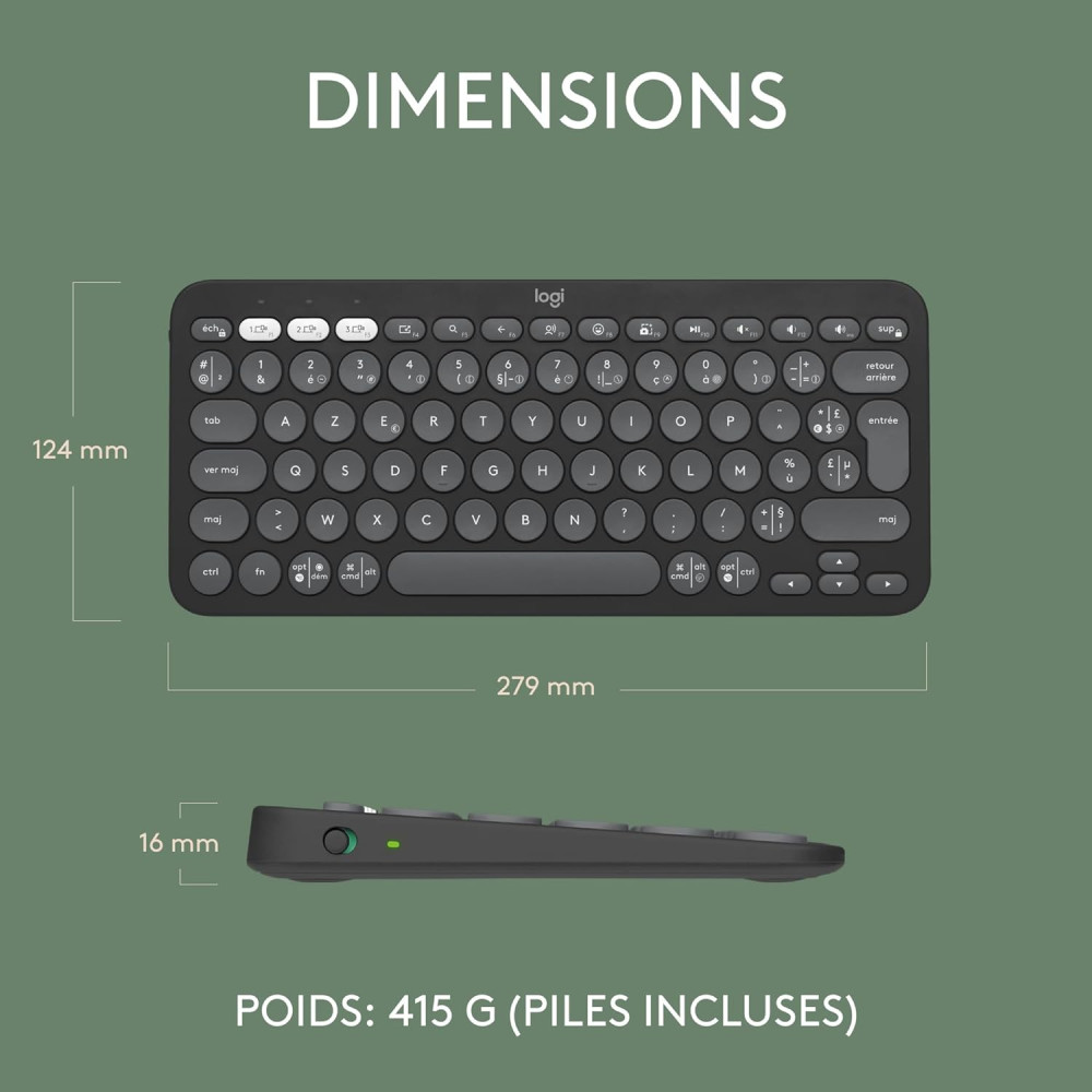 Clavier sans fil Logitech Wireless Pebble Keys 2 K380s / Easy-Switch/ Graphite