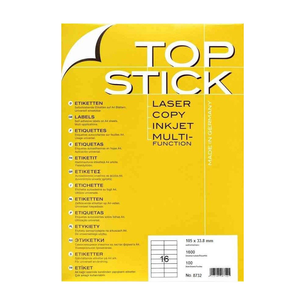 1600x Etiquettes HERMA TOP STICK A4/16 / 105 x 33.8 mm