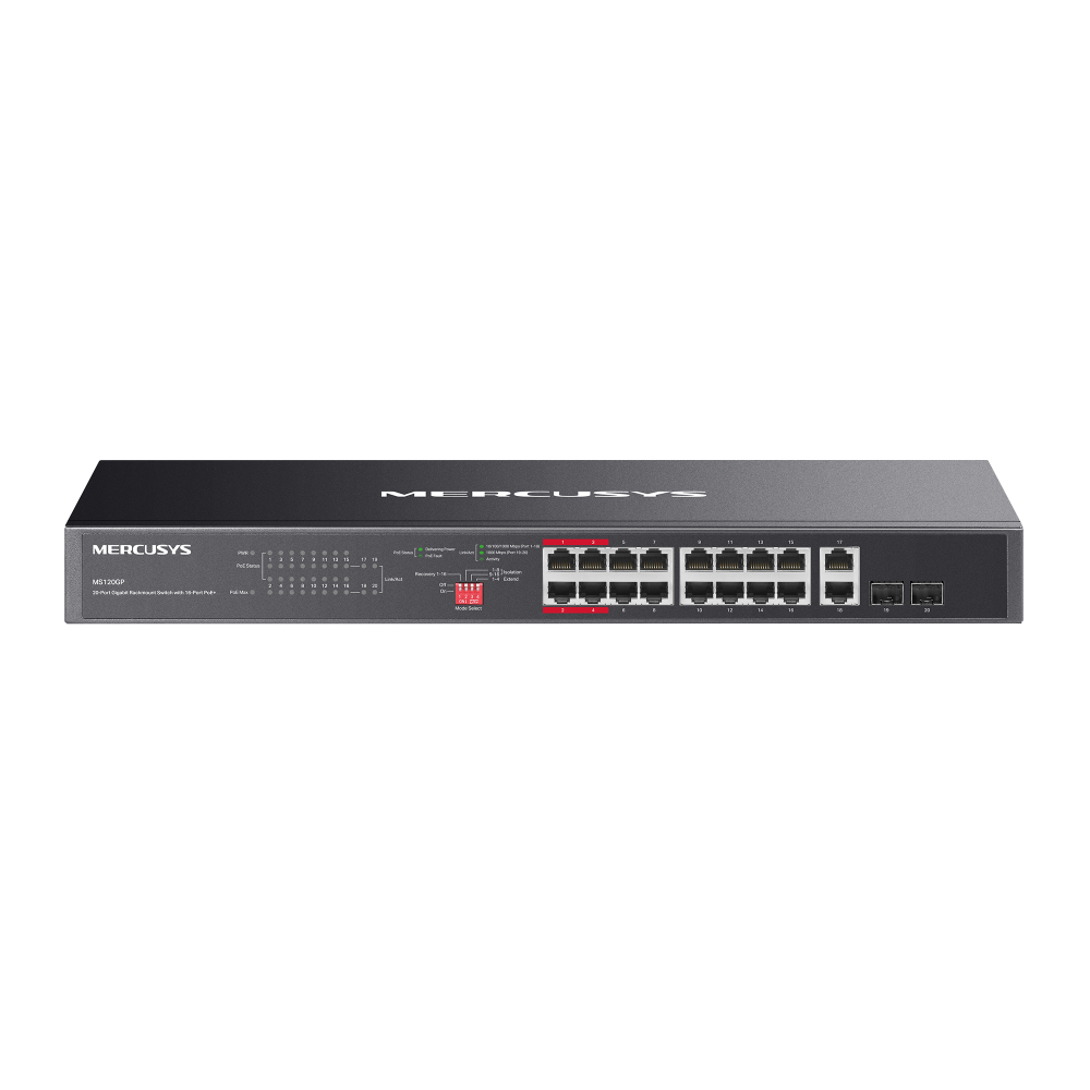 Switch Rackable Mercusys 16 Ports Giga PoE+ avec 2 Ports Giga et 2 SFP Slot 1Gb