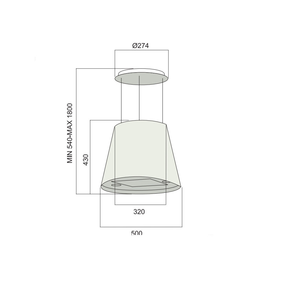 HOTTE CENTRALE FOCUS LAGO 50cm / INOX