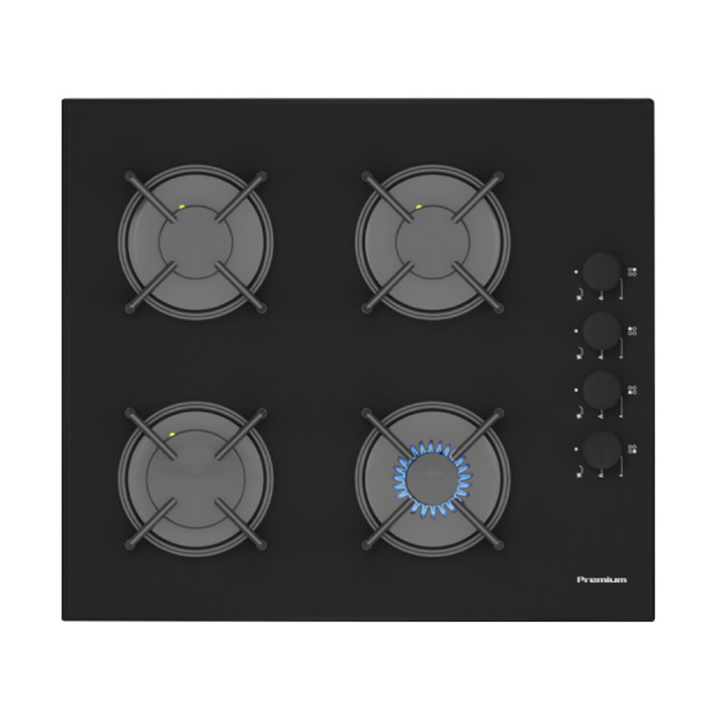 PLAQUE A GAZ PREMIUM 4 FEUX 60 CM /  VERRE NOIR