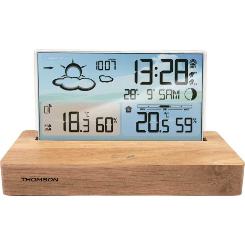 Réveil et station météo THOMSON avec socle en bois CT600