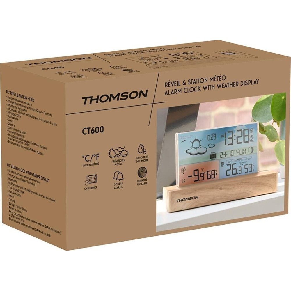 Réveil et station météo THOMSON avec socle en bois CT600