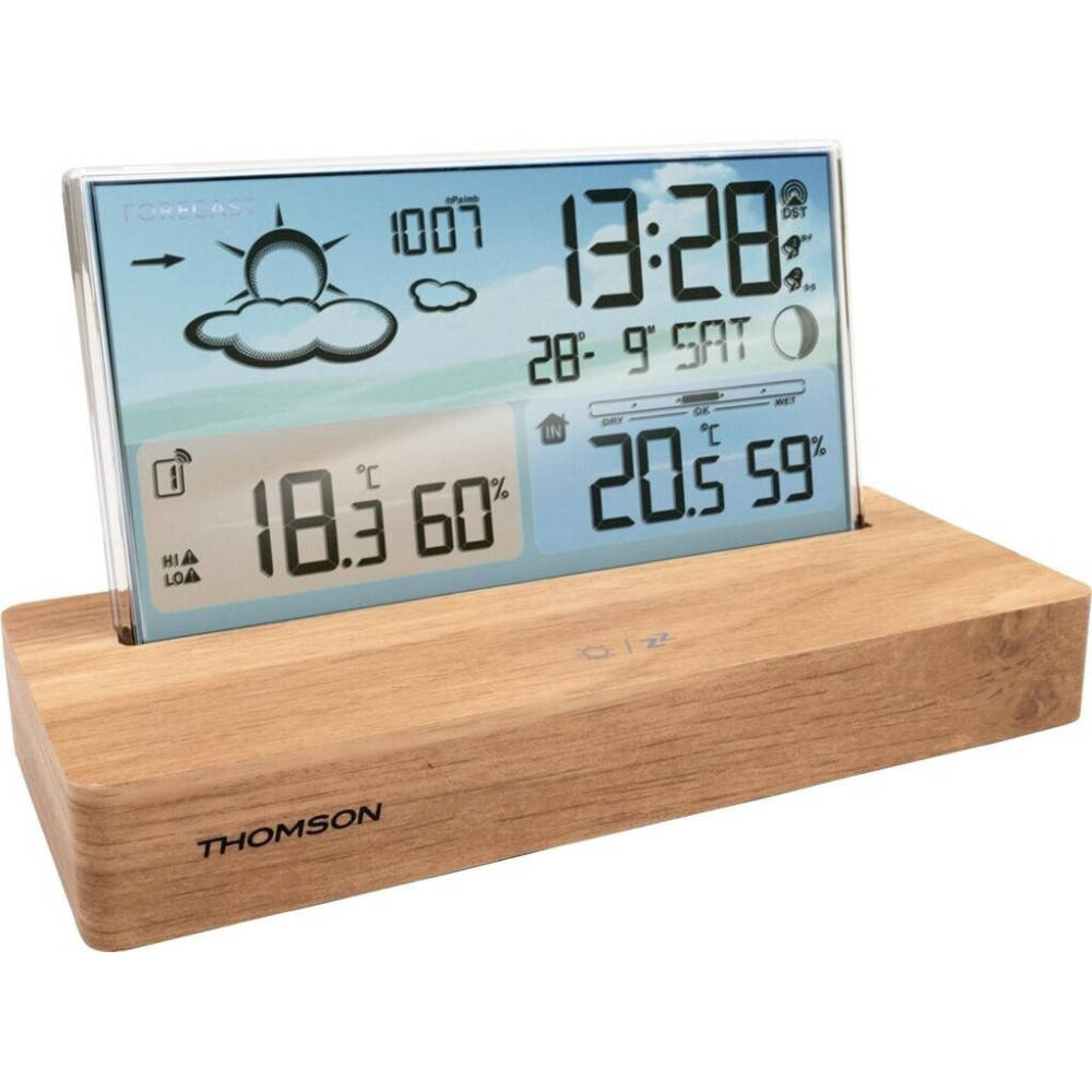 Réveil et station météo THOMSON avec socle en bois CT600