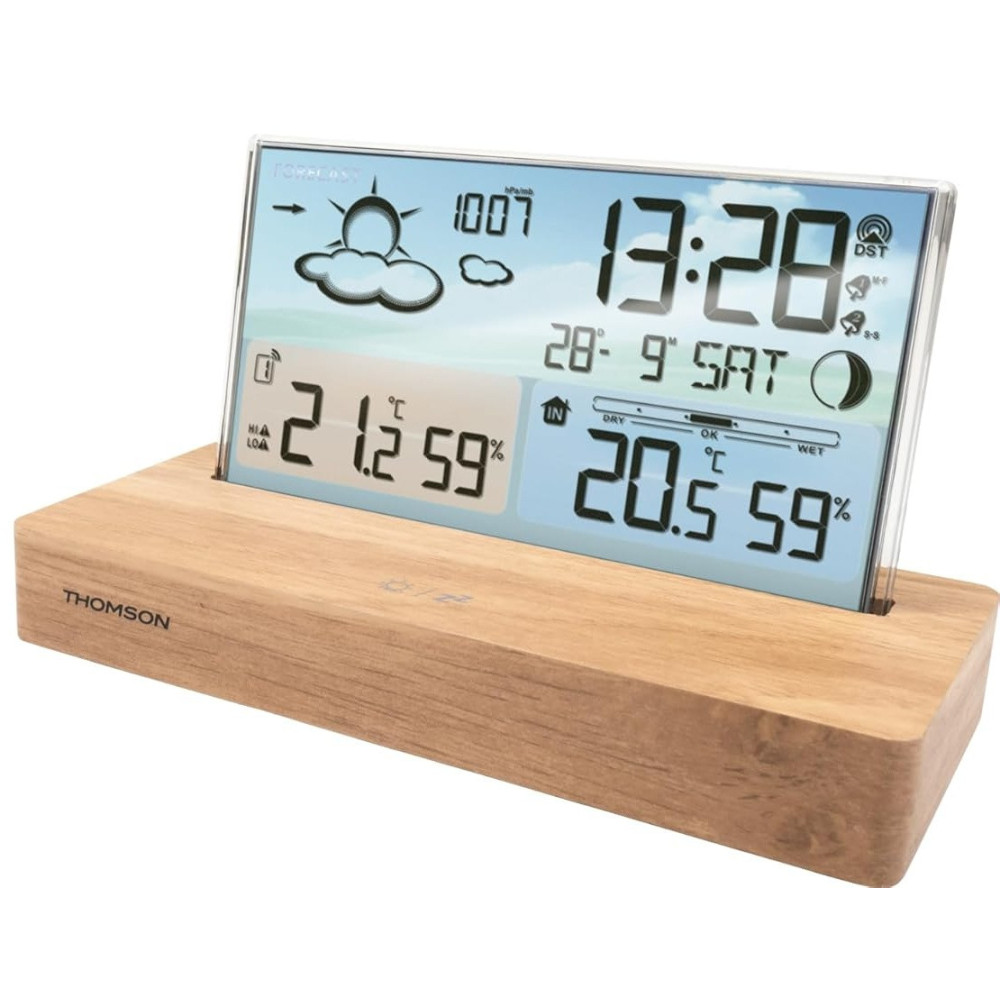 Réveil et station météo THOMSON avec socle en bois CT600