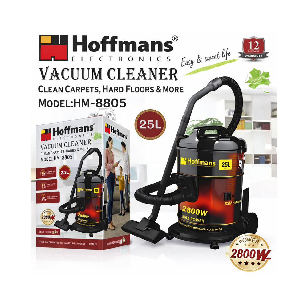 Aspirateur HOFFMANS 25 Litres / 2800W / Noir / HM-8805
