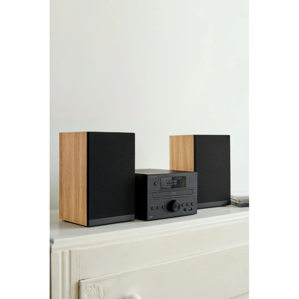 Micro-chaîne Bluetooth THOMSON Radio FM/CD/MP3/USB / Bois/Noir