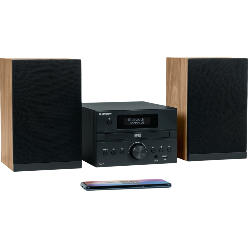 Micro-chaîne Bluetooth THOMSON Radio FM/CD/MP3/USB / Bois/Noir