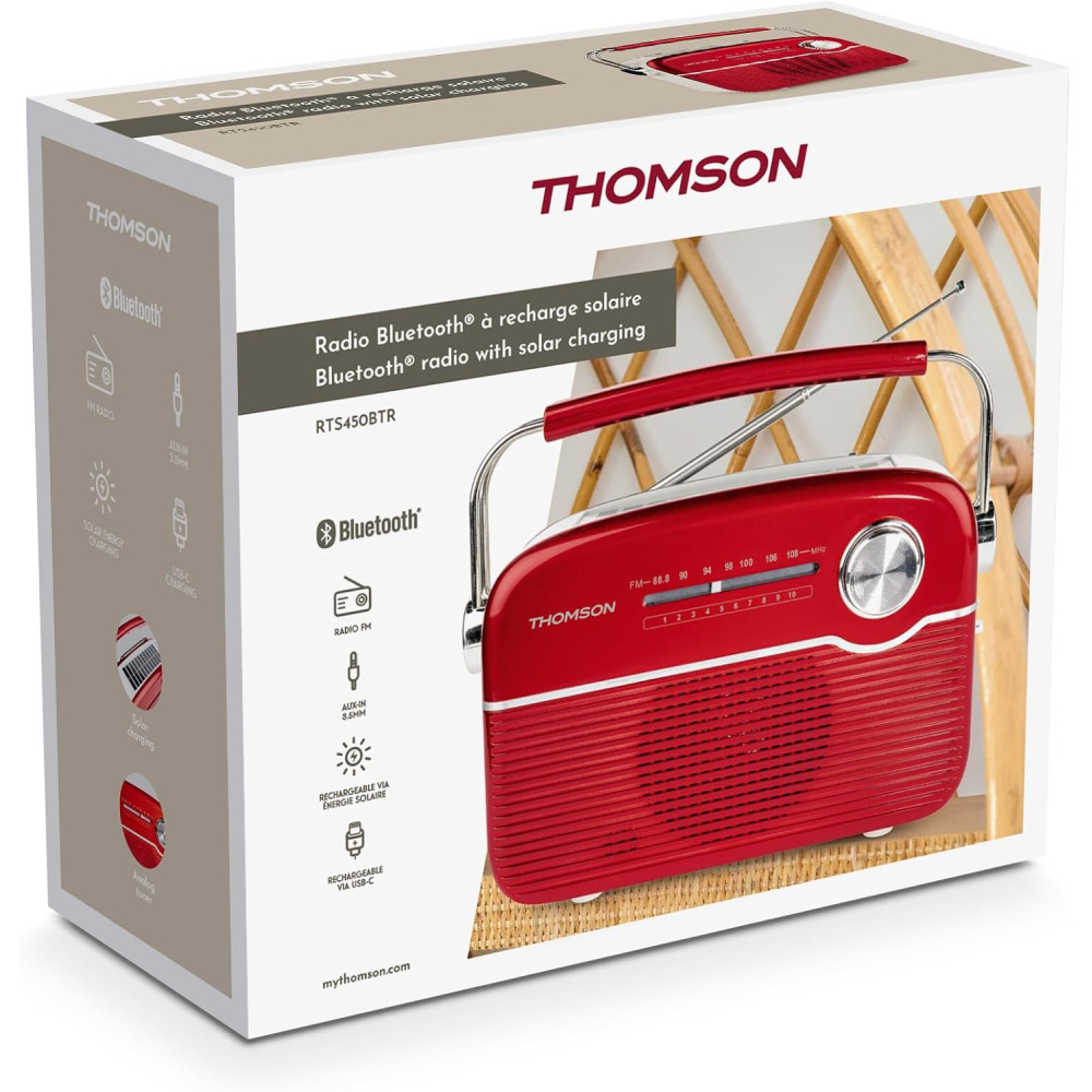Radio Bluetooth à recharge solaire - RTS450BTR THOMSON / Rouge