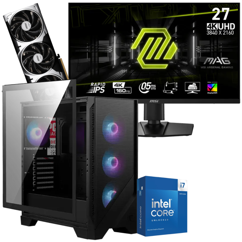 Setup Gamer Special Pc de Bureau Gaming / i7-14700KF / RTX 5070 12G / 32 Go Avec Écran Gaming MSI MAG 274UPF E2 27" 4K UHD IPS / 160 Hz