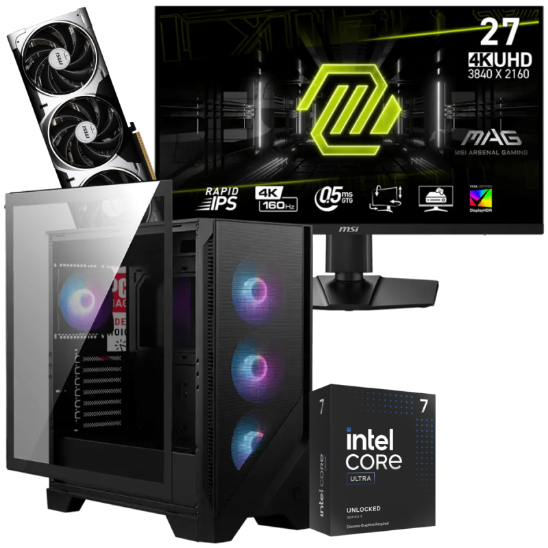 Setup Gamer Special Pc de Bureau Gaming / Ultra 7 265KF / RTX 5070 12G / 32 Go Avec Écran MSI MAG 274UPF E2 27" 4K UHD IPS / 160 Hz