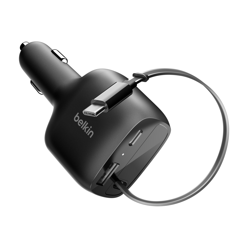 Chargeur de voiture rétractable Belkin BoostCharge 75 W à 2 ports / noir