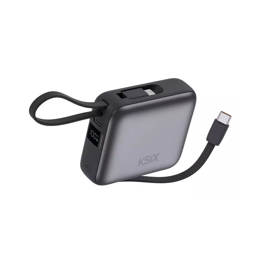 Power Bank KSIX 10 000 mAh, charge rapide 22,5 W, câbles Lightning intégre