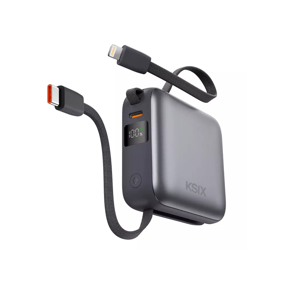 Power Bank KSIX 10 000 mAh, charge rapide 22,5 W, câbles Lightning intégre
