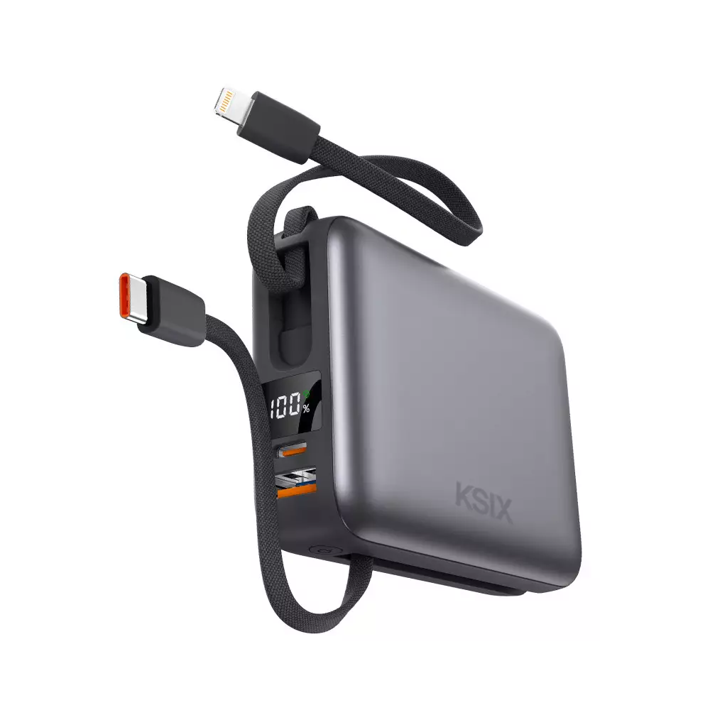 Power Bank KSIX 20 000 mAh, charge rapide PD 22,5 W, câbles USB-C et Lightning