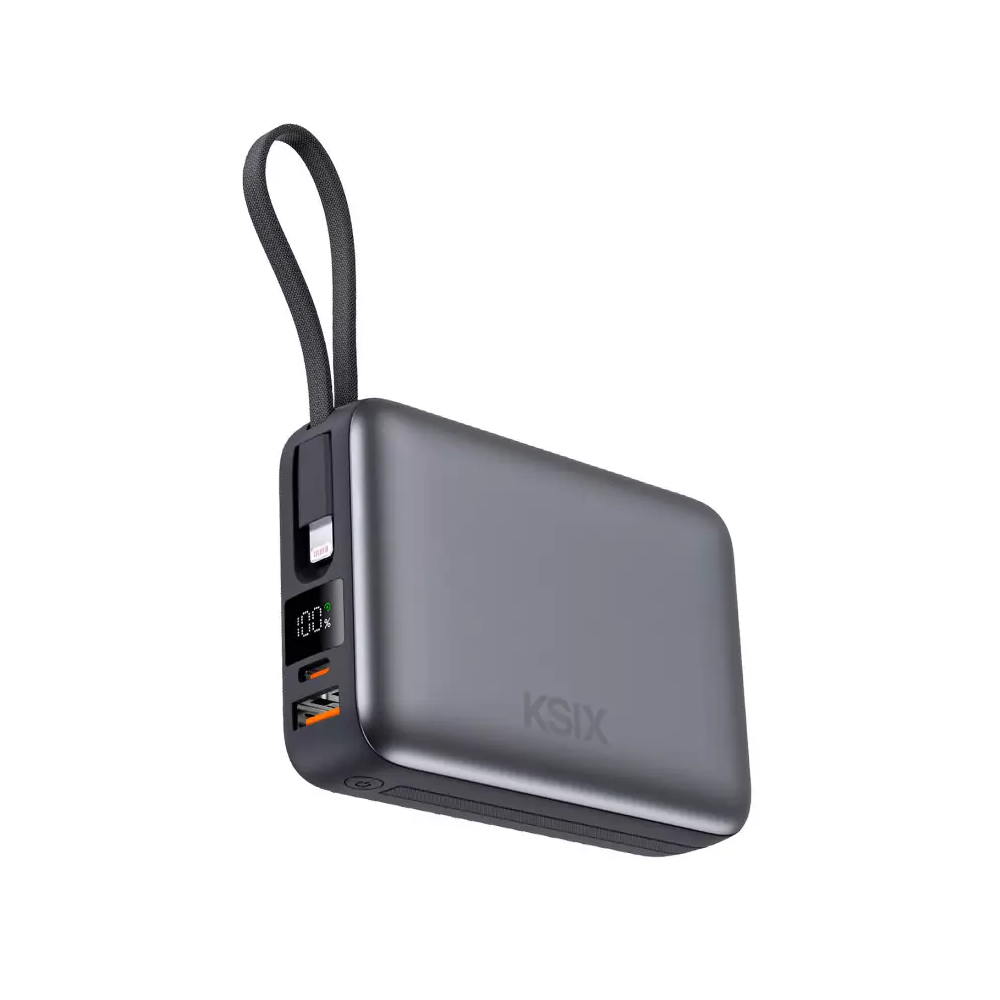 Power Bank KSIX 20 000 mAh, charge rapide PD 22,5 W, câbles USB-C et Lightning