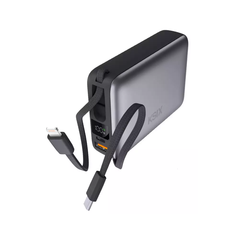 Power Bank KSIX 20 000 mAh, charge rapide PD 22,5 W, câbles USB-C et Lightning