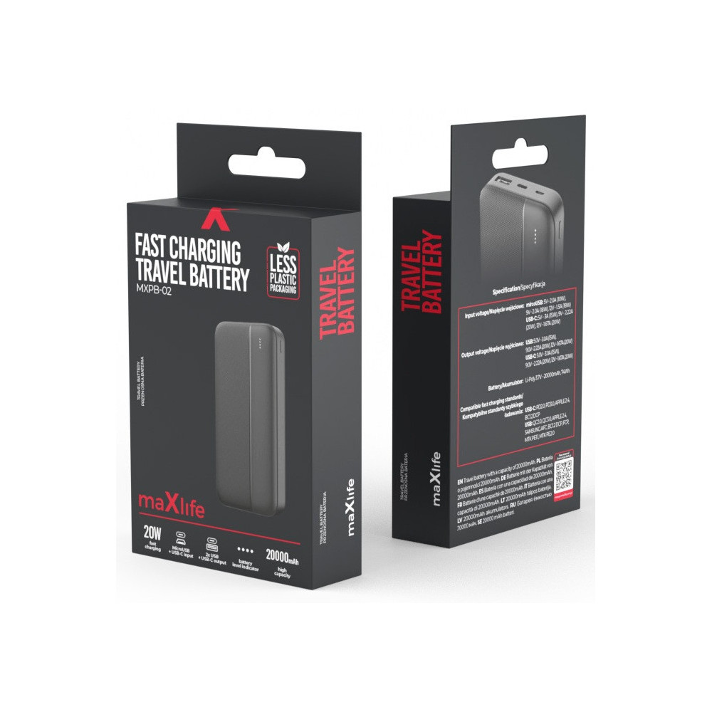 Power Bank Maxlife MXPB-02 PD QC 20 W 20 000 mAh / Noir