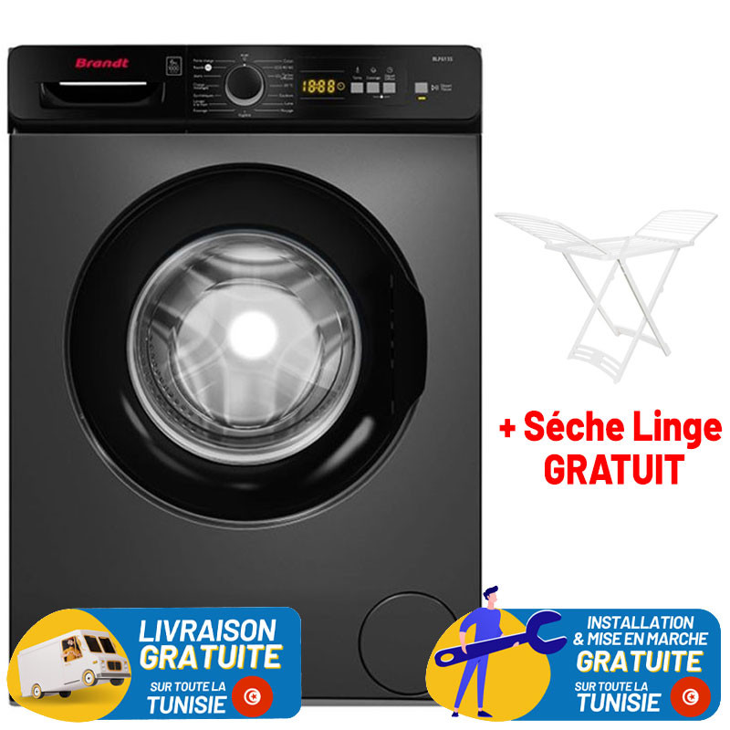 Lave Linge Frontale BRANDT BLF615S / 6KG / 1000 TRS / SILVER + Sèche Linge plastique Gratuit
