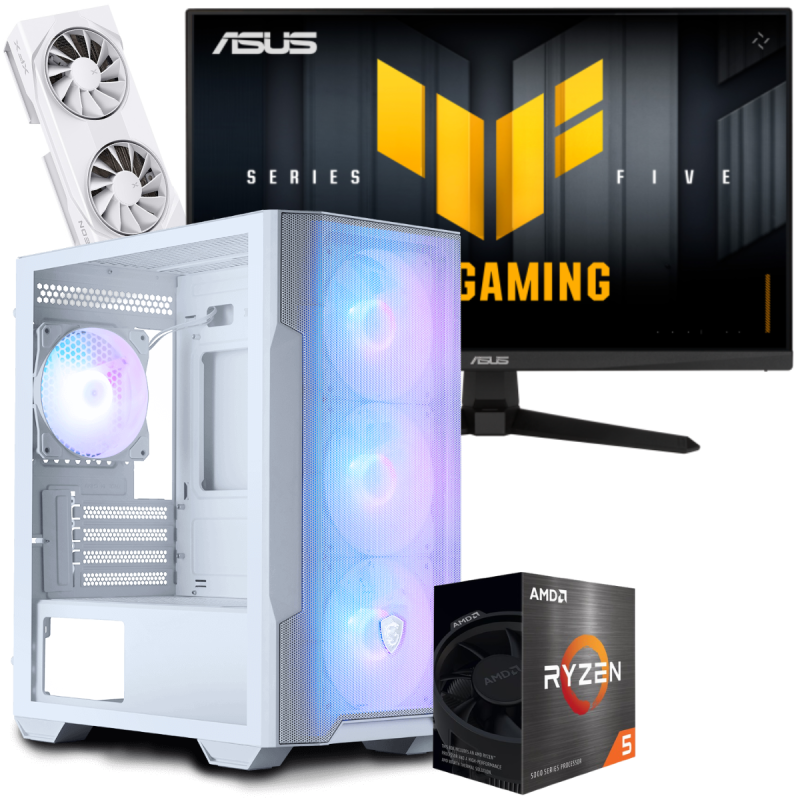 Setup Gamer Special Pc de Bureau Gaming / Ryzen 5 7500F / RX 9060 XT 8G / 16 Go Avec Écran Gaming Asus TUF 24.5" Full HD VA / 200 Hz