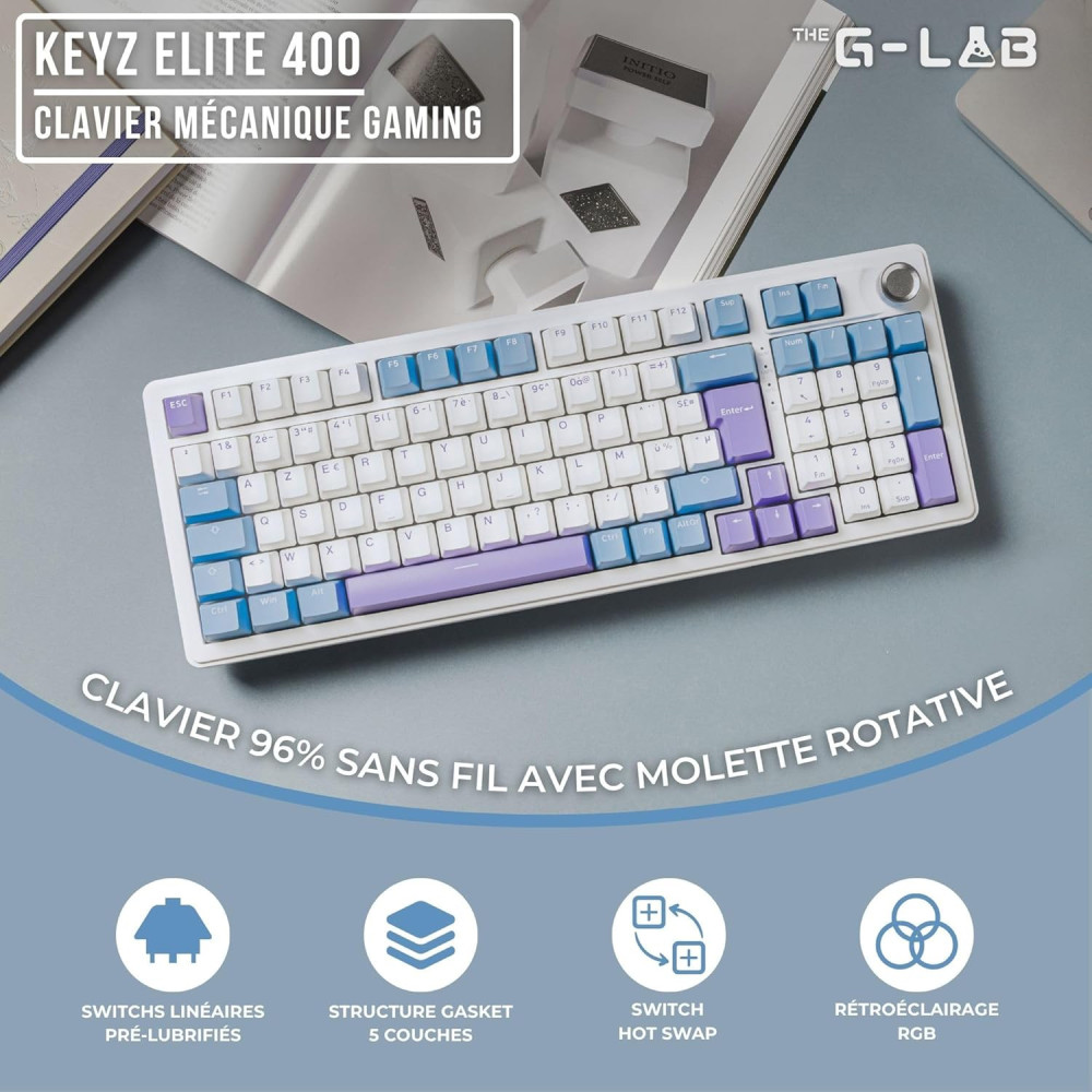 Clavier gaming G-LAB KEYS ELITE 400 RGB WHITE/BLUE